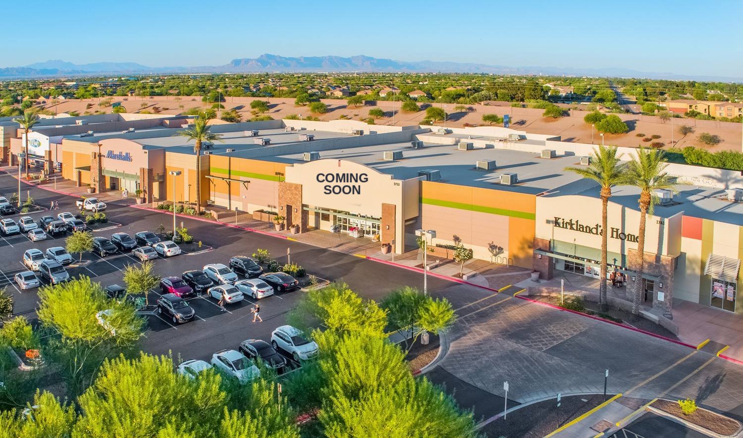 Aerial of the anchor line-up including Marshalls, a new anchor coming soon, and Kirkland's Home